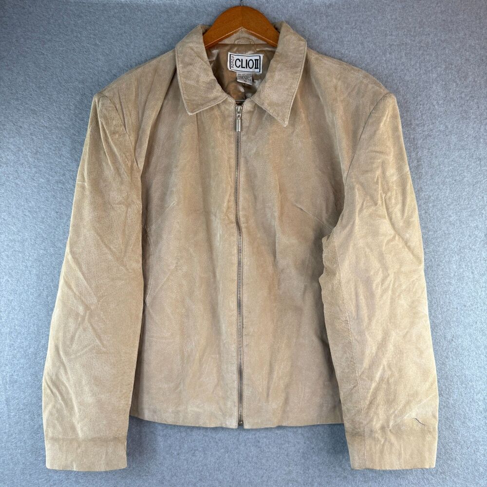 CLIO II Tan Genuine Suede Zip Up Blazer Jacket Women's Sz 22 Retro Boho Western